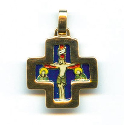 Colgante Cruz en plata dorada y esmaltada